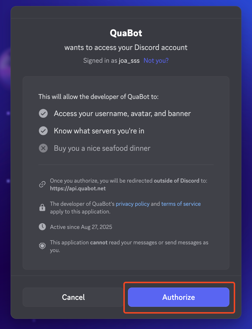 Authorize Screen