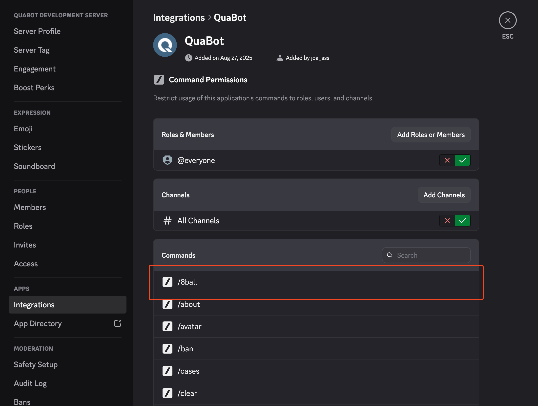 Permissions Command List