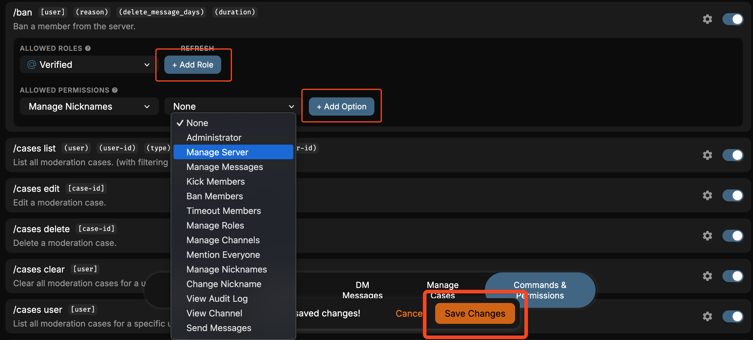 Moderation Commands & Permissions Edit
